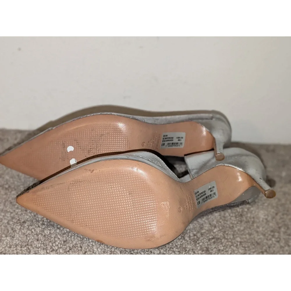 Schutz‎ Cendi Ann Silver Metallic Glitter Clear Vinyl D 'Orsay Heels 8.5B FLAW